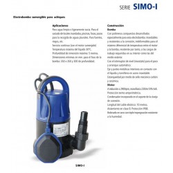 Electrobomba sumergible para achique y aguas residuales SIMO-I de 0.30 CV y 0.22 KW . Bloch