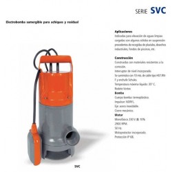 Electrobomba sumergible para achique y aguas residuales SVC 900 de 1 CV y 0.75 KW . Bloch