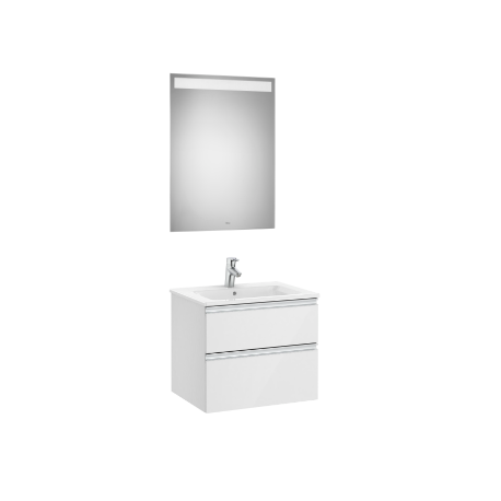 Pack THE GAP Standard 600x460mm 2C (mueble+lavabo central + espejo LED) Blanco Brillo ROCA