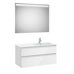 Pack THE GAP Standard 1000x460mm 2C (mueble+lavabo a derecha + espejo LED) Blanco Brillo ROCA