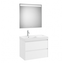 Conjunto 2C ONA 800 (mueble + lavabo IZQUIERDA + espejo LED) Blanco mate ROCA A851708509